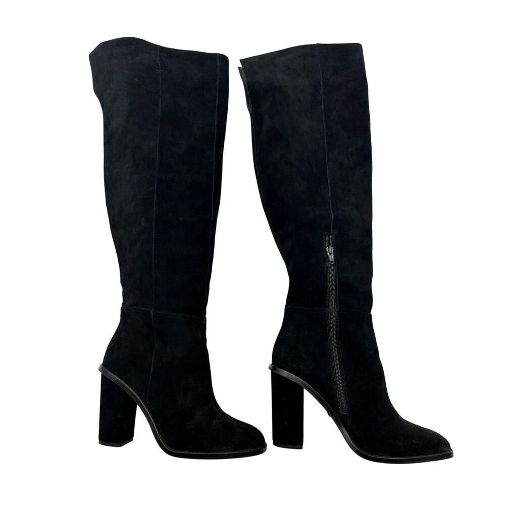 Gianni Bini Black Suede Over Knee Boots Womens 9 High Chunky Heel Tall OTK EUC